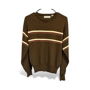 Vintage Koman Brown Polka Dot Striped Sweater Size Medium